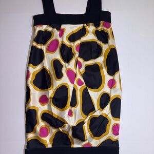 DVF Diane Von Furstenberg Dress 2 Silk Black Orange Pink Pocket Pleat Retro Geo